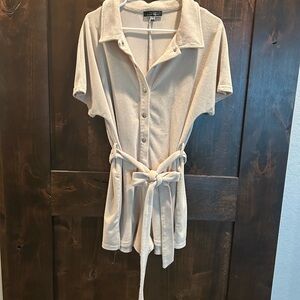 Blue Blush Tan Notched Collar Jumpsuit